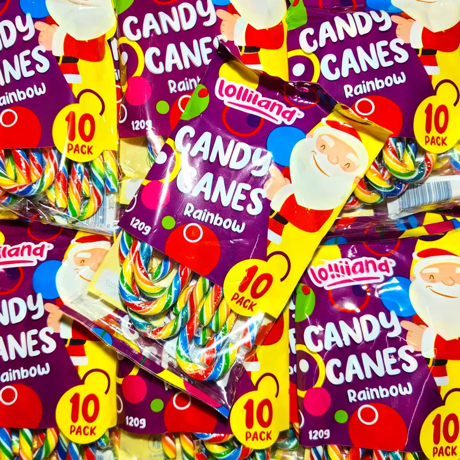 Packaging of Lolliland Candy Canes Rainbow with colorful candy sticks.