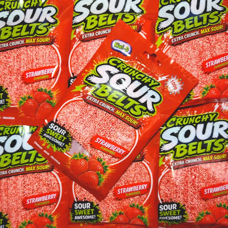 Crunchy Sour Belts Strawberry 100g