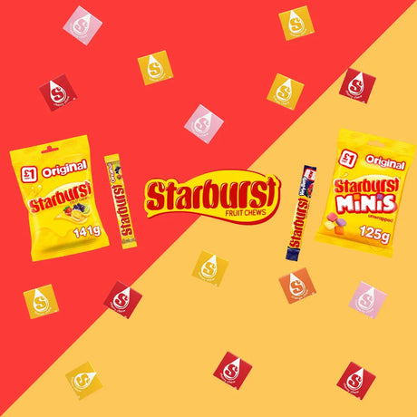 Colorful starburst candies in various flavors, including strawberry, lemon, orange, and cherry