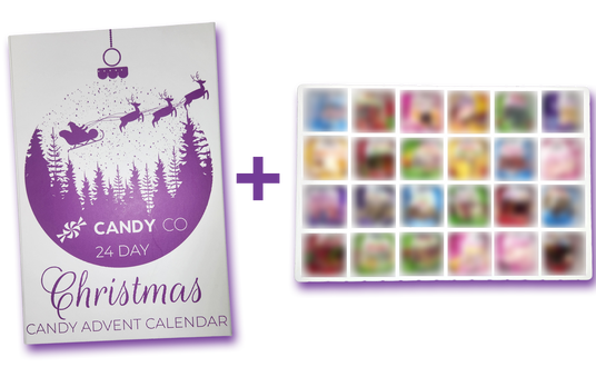 Christmas advent calendar with purple design and small window to reveal 24 days of Christmas treats