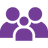 Purple icon of three people on a white background