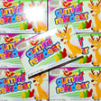 Multiple boxes of gummy reindeer candy with cartoon reindeer illustrations.