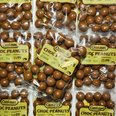 A 90 gram packet of Chocolate coated peanuts made by Mayceys Confectionery in New Zealand