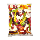 A 1 kilogram bag of colourful gummy worms and fruit shaped lollies called a party mix