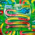 A large single wrapped gummy snake in a square packet