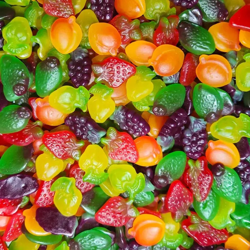 mixed sour fruit lollies consisting of Grape, Strawberry, Apple, Peach and Feijoa candy